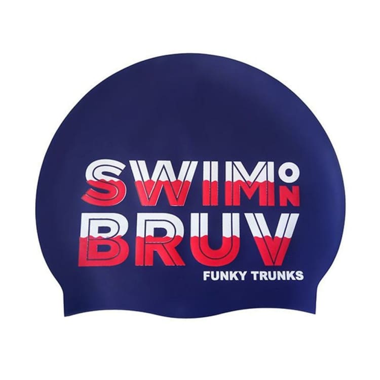 Swim Caps: Funky Silicone Swim Cap-Swim on Bruv - Funky / Swim on Bruv / ON / Accessories, Caps, Fashion, FUNKY, Funky Trunks | FT990272100