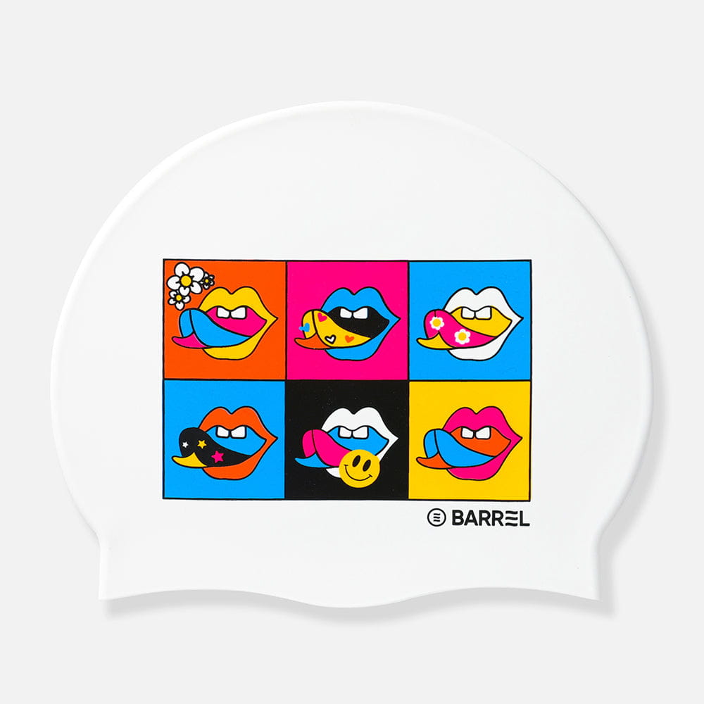 Barrel Pop Art Silicone Swim Cap-WHITE_image1