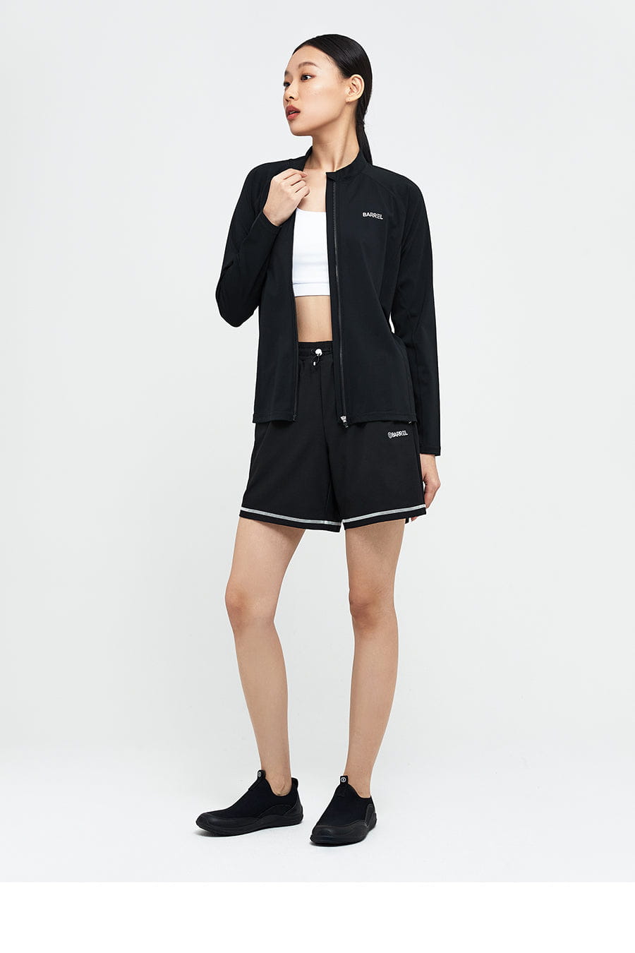 Barrel Women Essential Relax Fit Zip Up Rash Guard-BLACK_image2