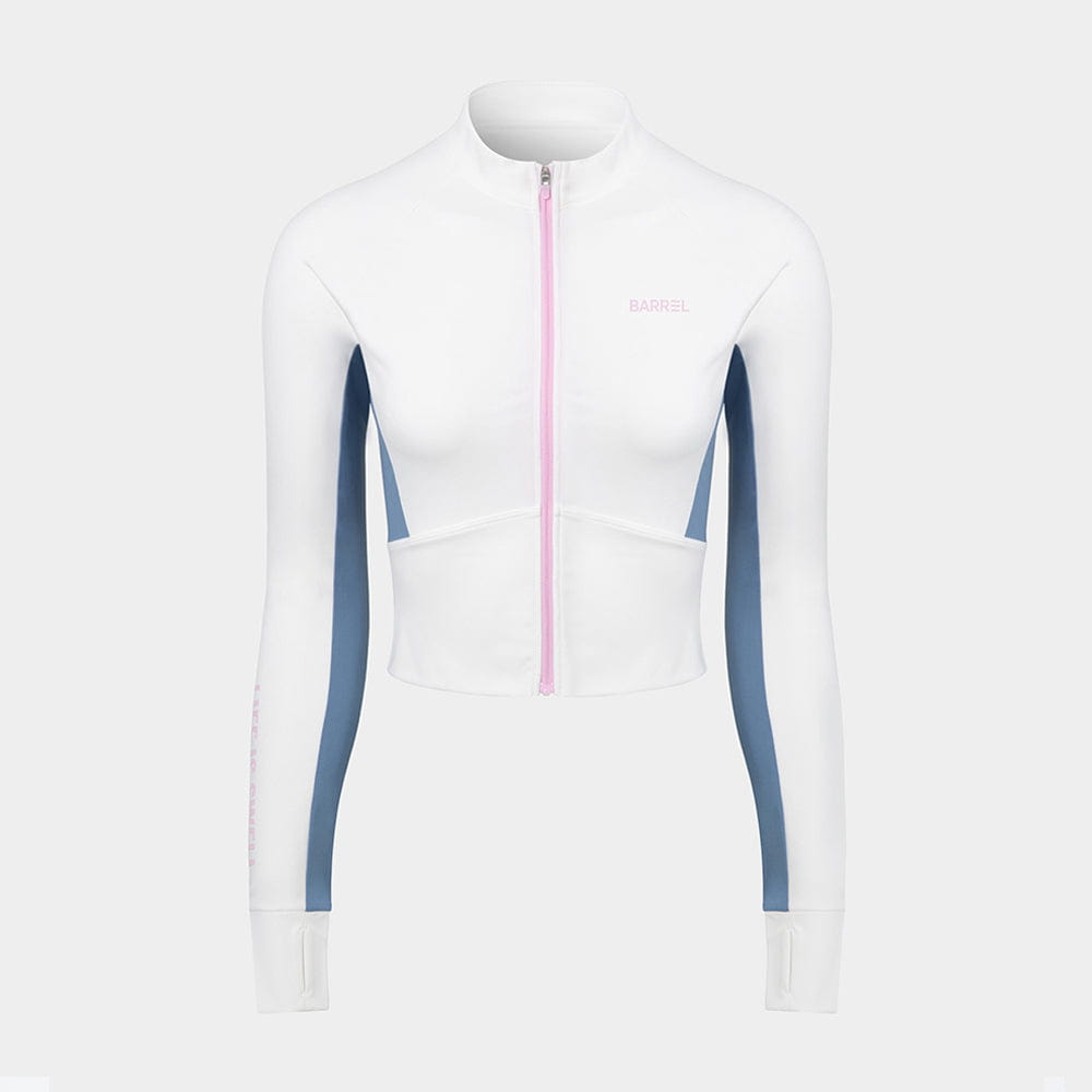 Barrel Women Motion Crop Zip-Up Rash Guard-WHITE_image1