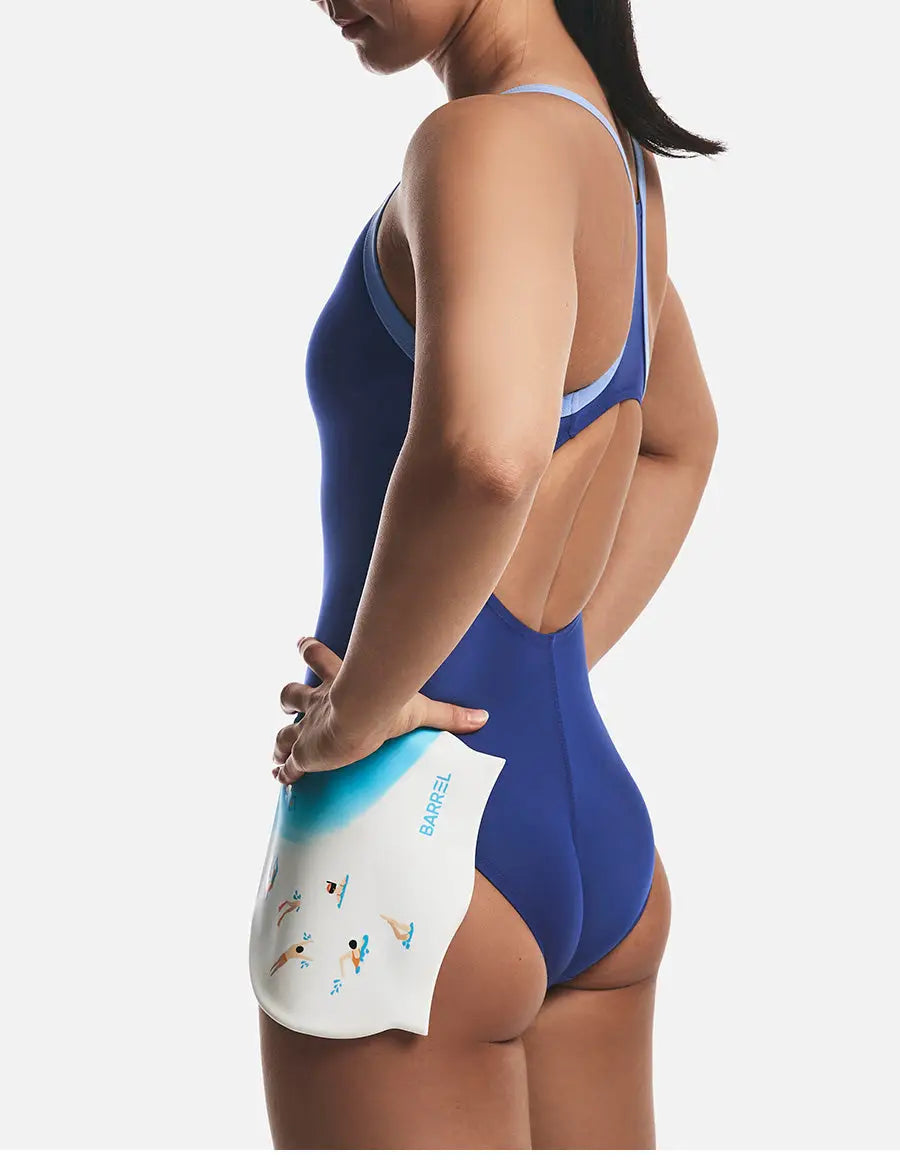 Barrel Snorkeling Points Silicone Swim Cap-BLUE3