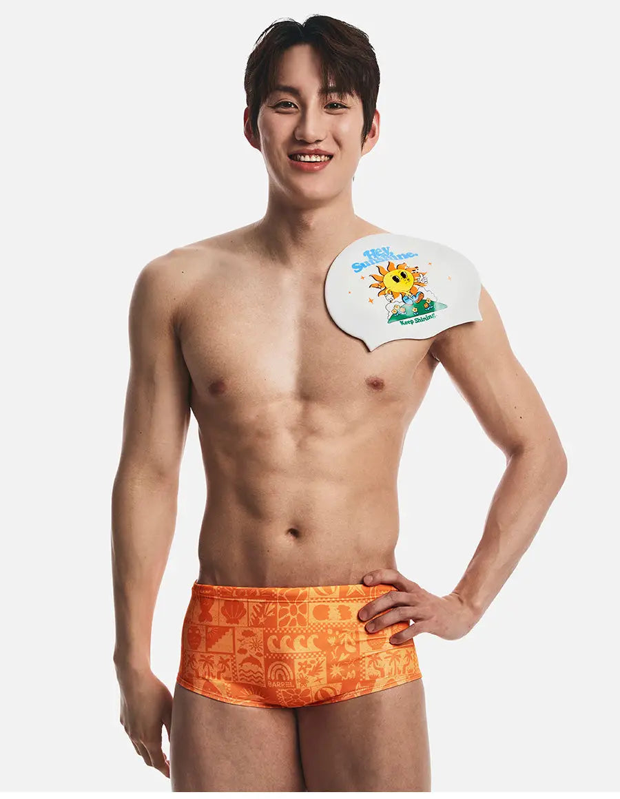 Barrel Sunshine Silicone Swim Cap-WHITE