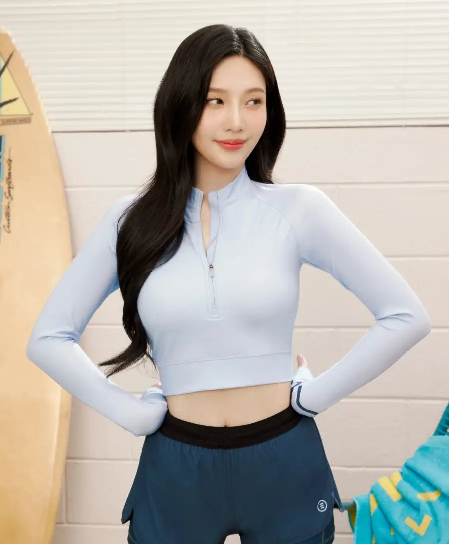 Barrel Women Resort Half Zip Crop Rashguard-BLUE_image2