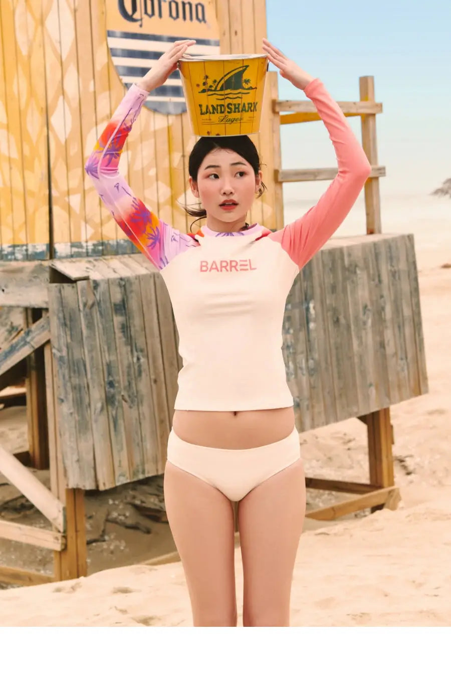 Barrel Women Sunset Palm Tree Odd Rashguard-PINK_image1