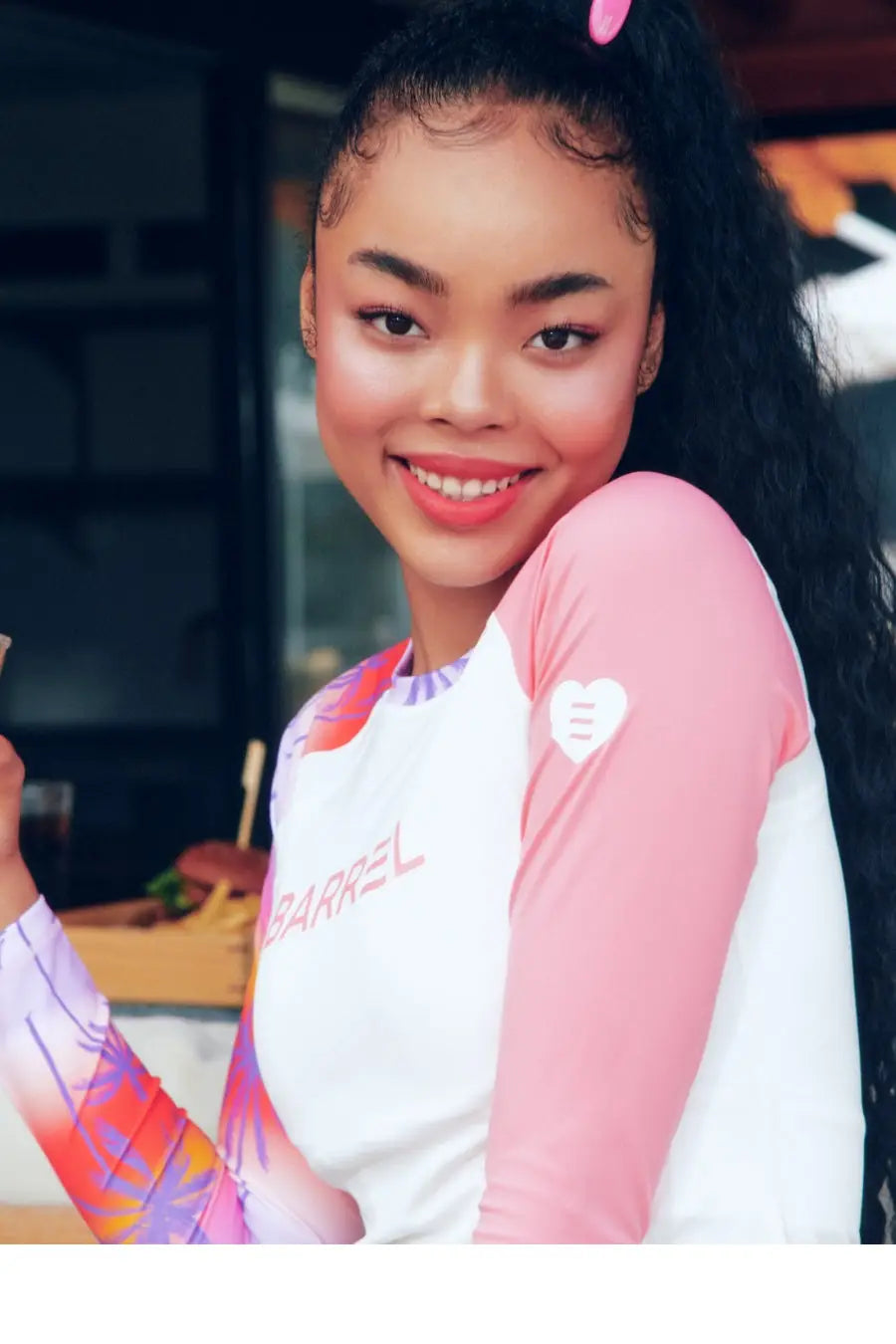 Barrel Women Sunset Palm Tree Odd Rashguard-PINK_image3