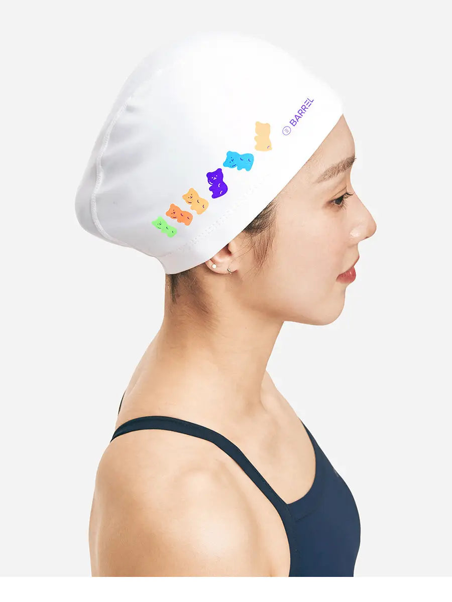 Barrel Bear Gummy Silitex Swim Cap-WHITE1