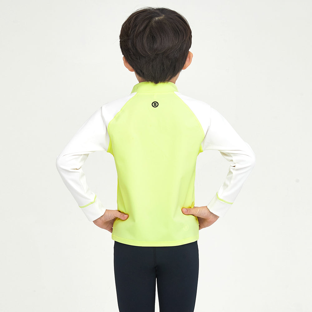 Barrel Kids Essential Zip Up Rash Guard-NEON10