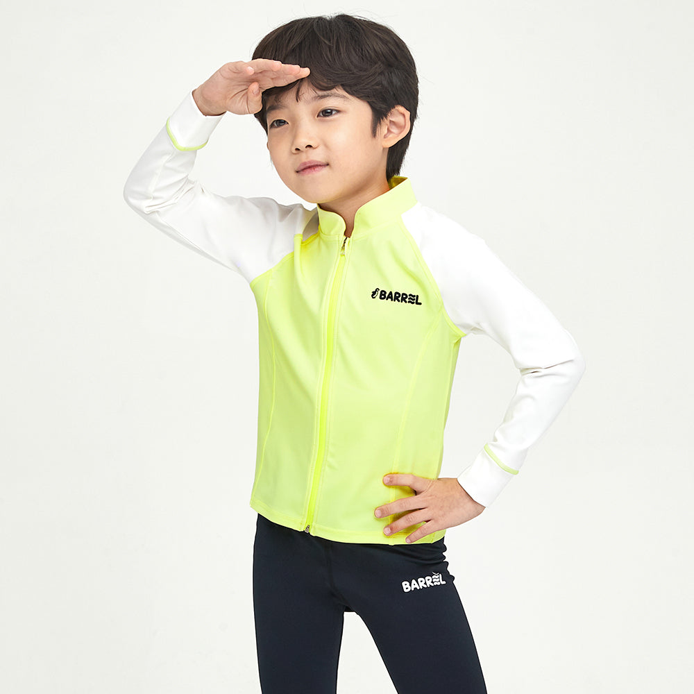 Barrel Kids Essential Zip Up Rash Guard-NEON9