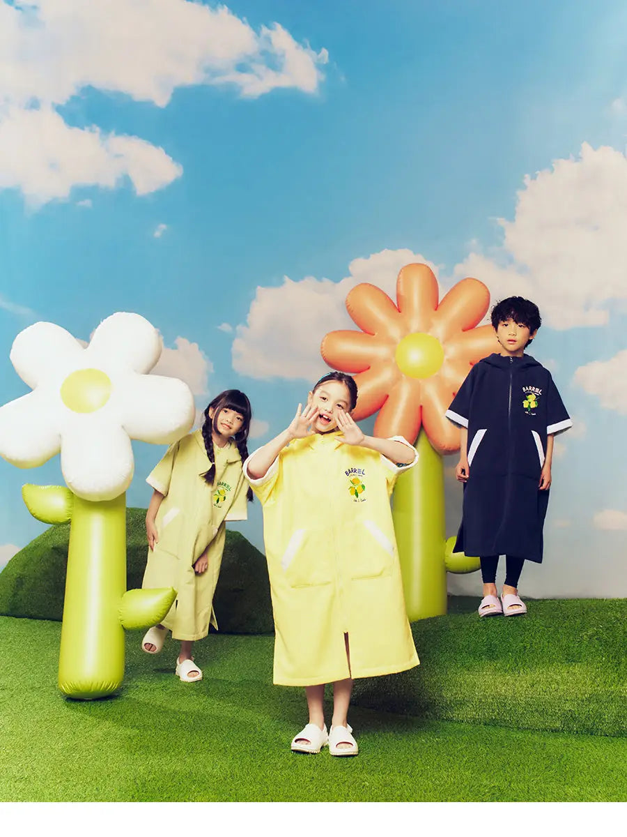 Barrel Kids Solid Zipup Poncho Towel-NAVY1