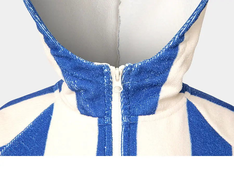 Barrel Kids Stripe Zipup Poncho Towel-BLUE3