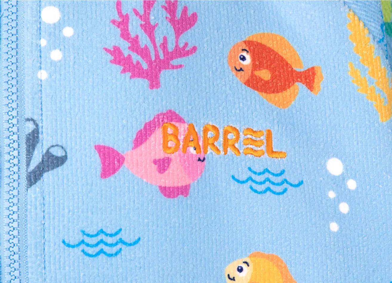 Barrel Kids Tropical Fish ZipUp Poncho Towel-BLUE2
