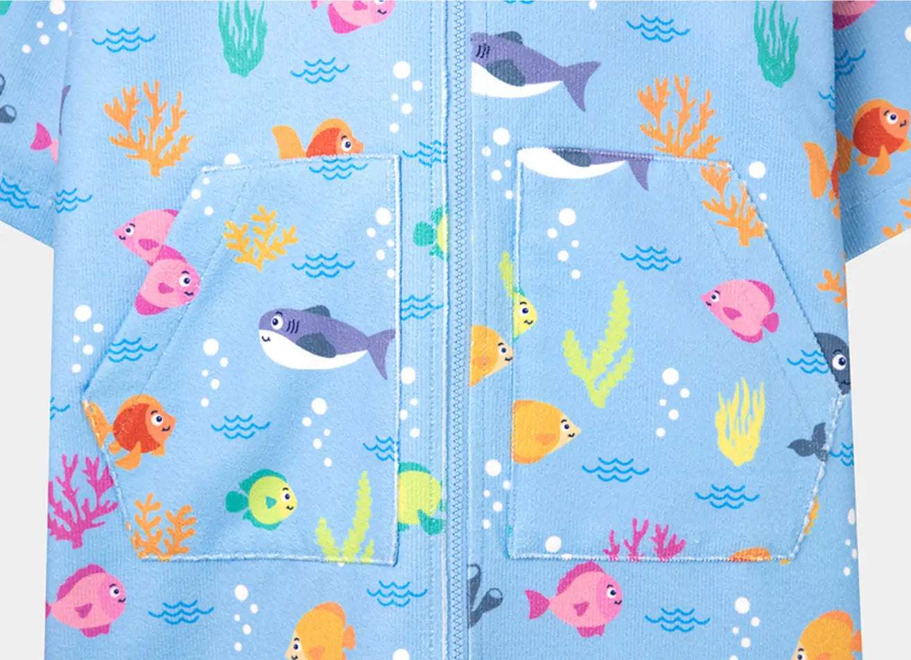 Barrel Kids Tropical Fish ZipUp Poncho Towel-BLUE3