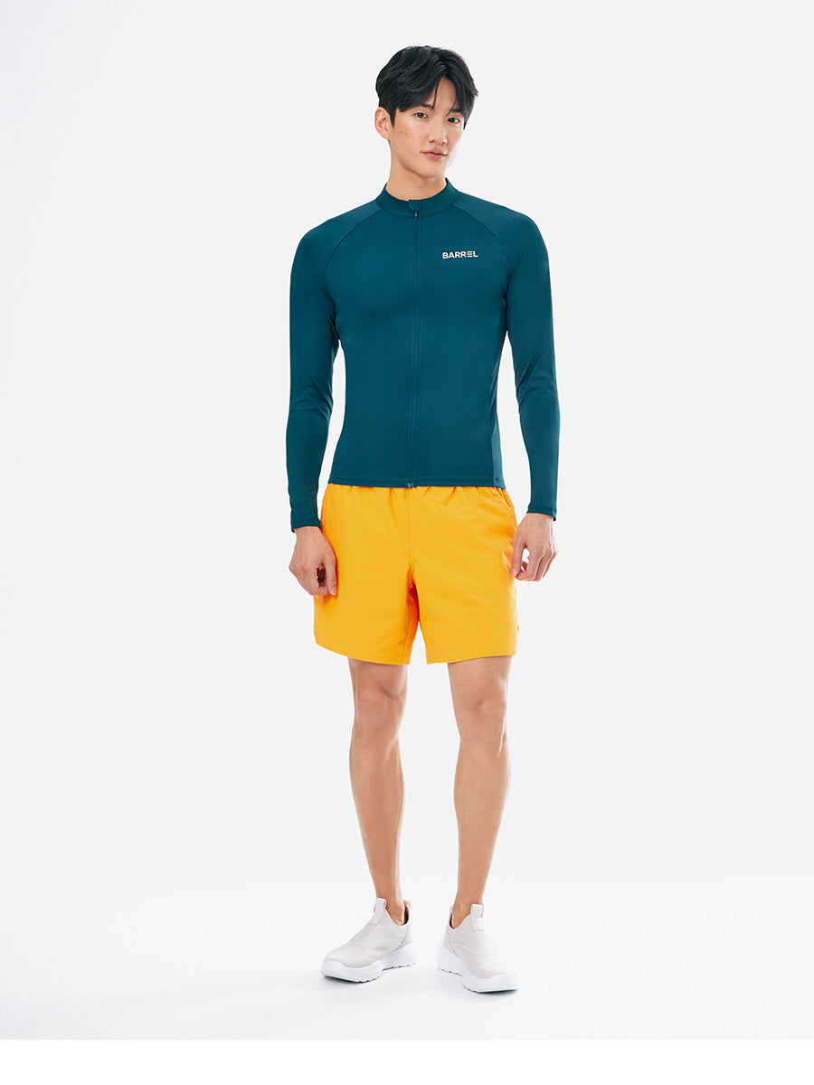 Barrel Men Essential Fit Zip-Up Rash Guard-DEEP GREEN_image1