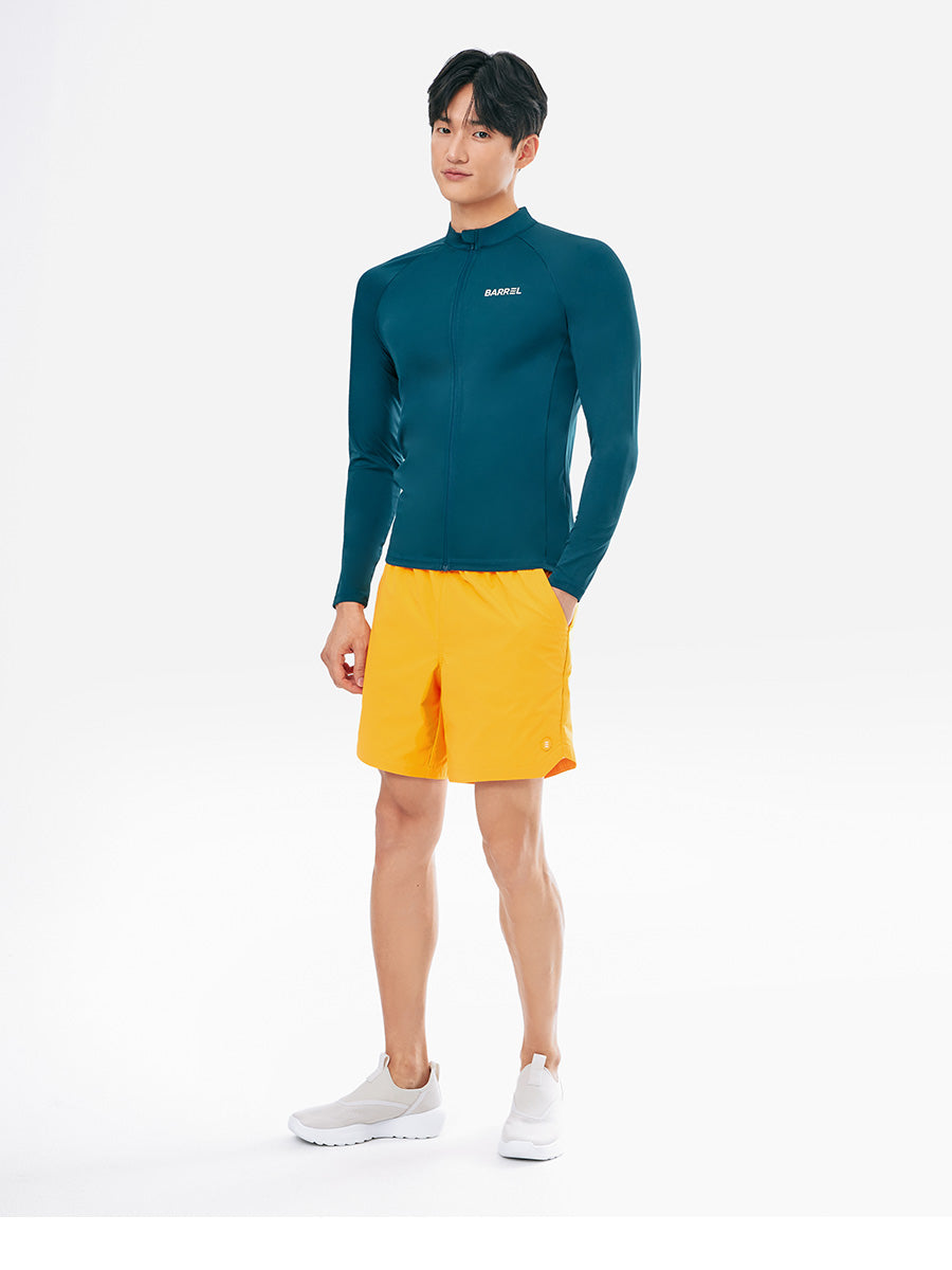 Barrel Men Essential Fit Zip-Up Rash Guard-DEEP GREEN_image2