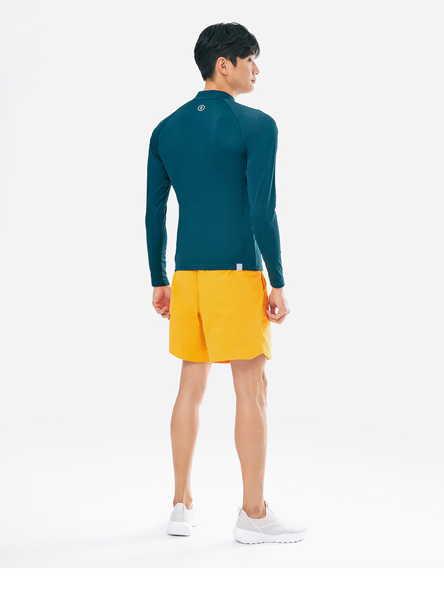 Barrel Men Essential Fit Zip-Up Rash Guard-DEEP GREEN_image3