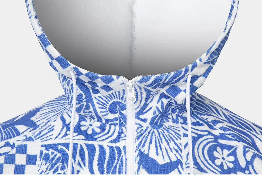 Barrel Unisex Checked Zipup Poncho Towel-BLUE_image4