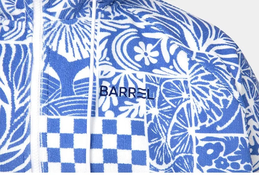 Barrel Unisex Checked Zipup Poncho Towel-BLUE_image5