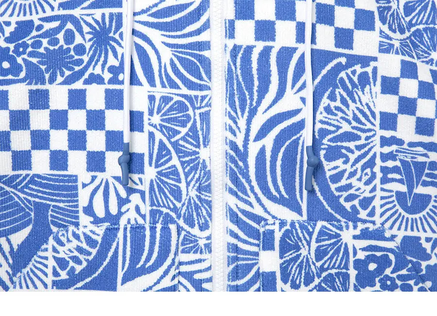 Barrel Unisex Checked Zipup Poncho Towel-BLUE_image6