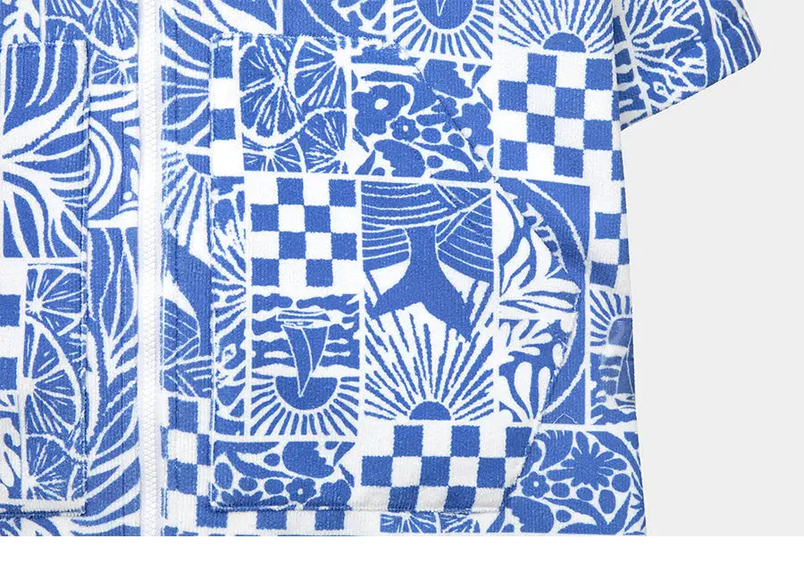 Barrel Unisex Checked Zipup Poncho Towel-BLUE_image7