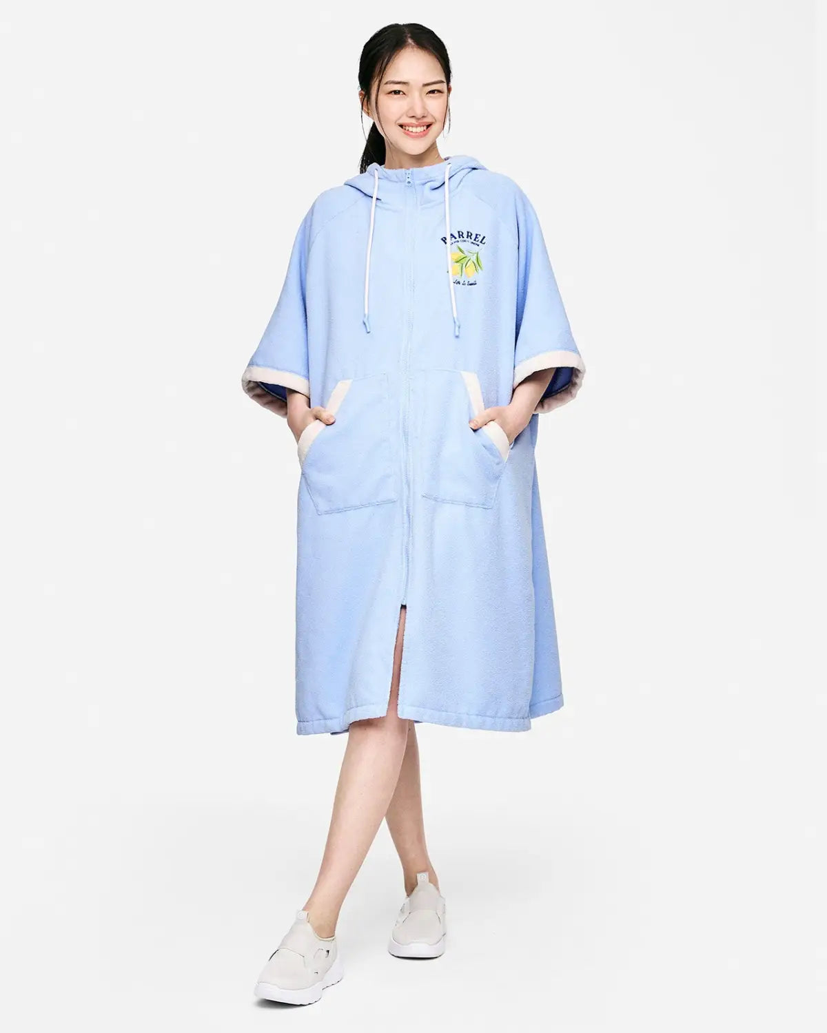 Barrel Unisex Solid Zipup Poncho Towel-AQUA2