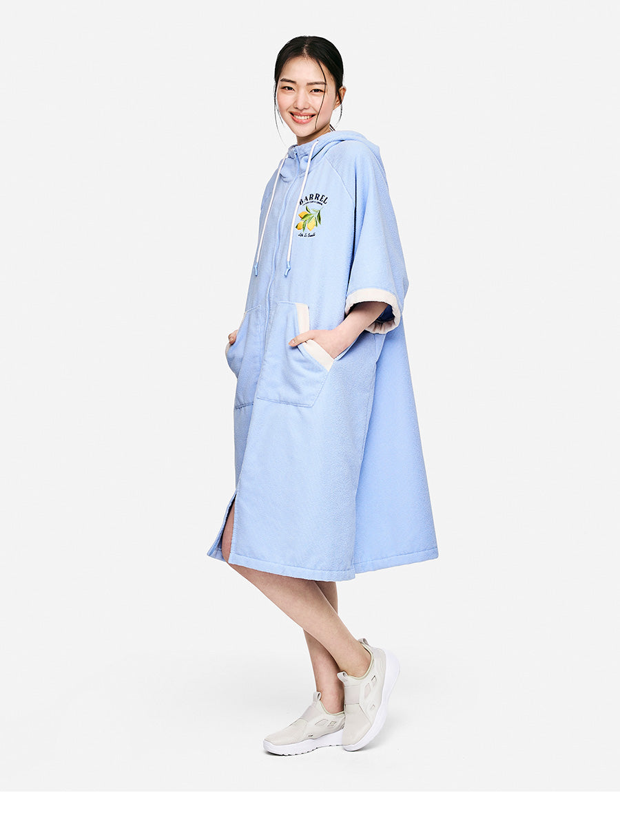 Barrel Unisex Solid Zipup Poncho Towel-AQUA3