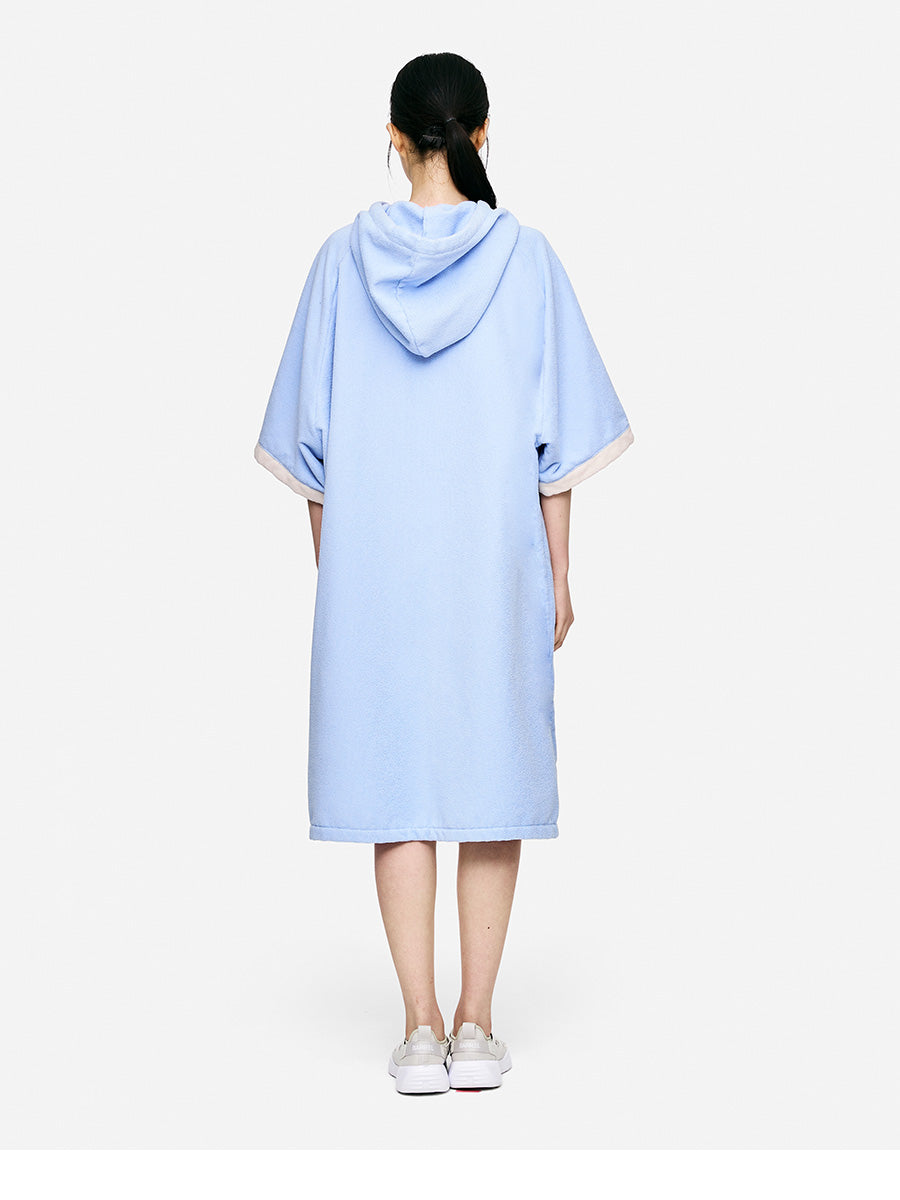 Barrel Unisex Solid Zipup Poncho Towel-AQUA4