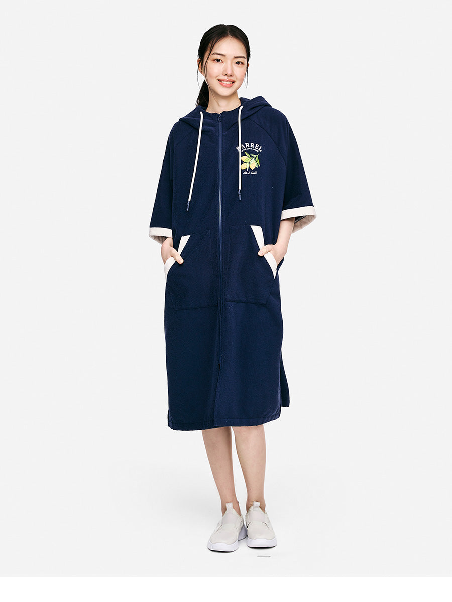 Barrel Unisex Solid Zipup Poncho Towel-navy