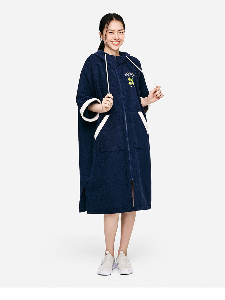 Barrel Unisex Solid Zipup Poncho Towel-navy