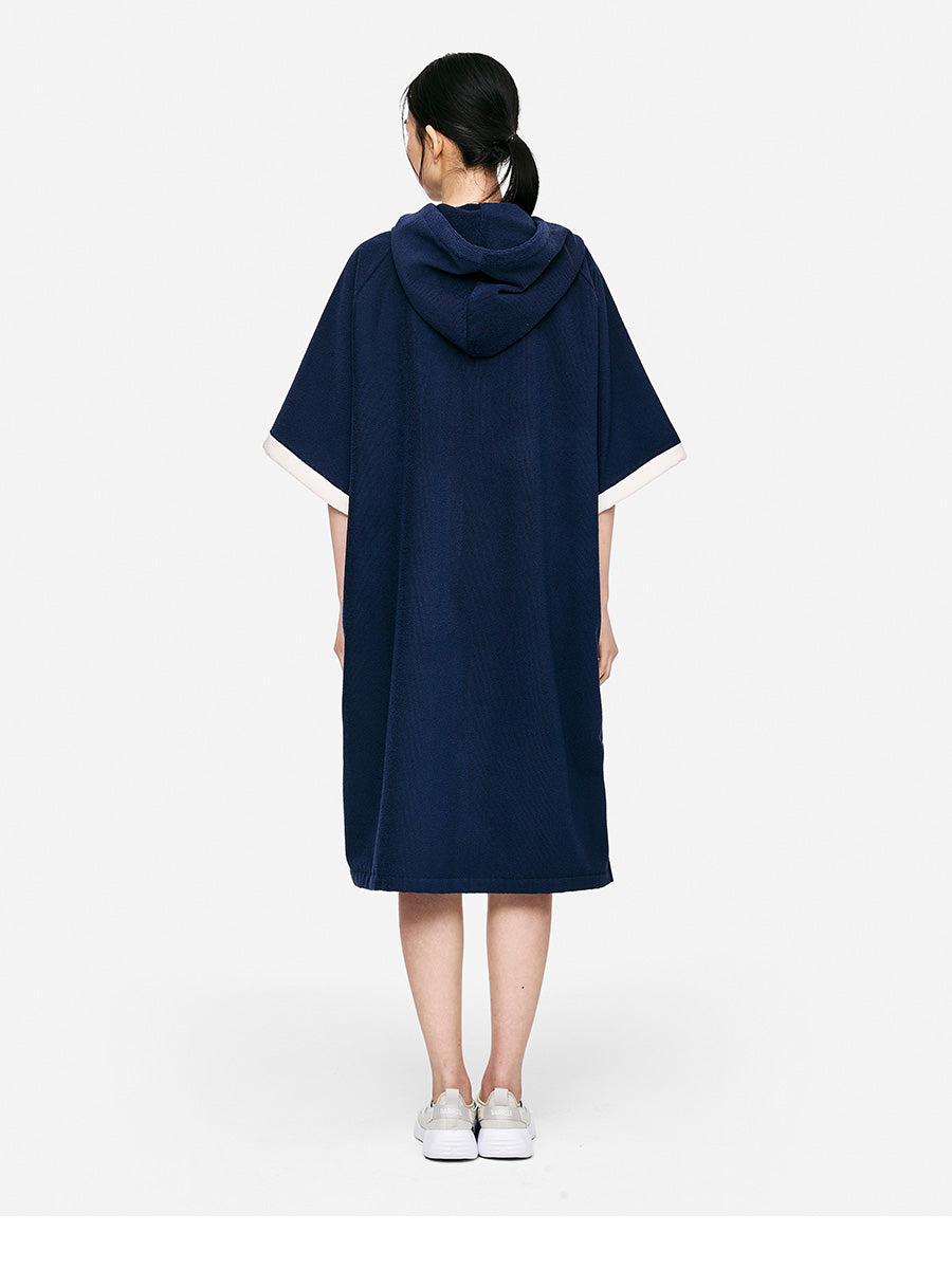 Barrel Unisex Solid Zipup Poncho Towel-navy
