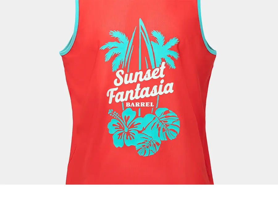 Barrel Unisex Tropical Sleeveless Rash Guard-RED_image5