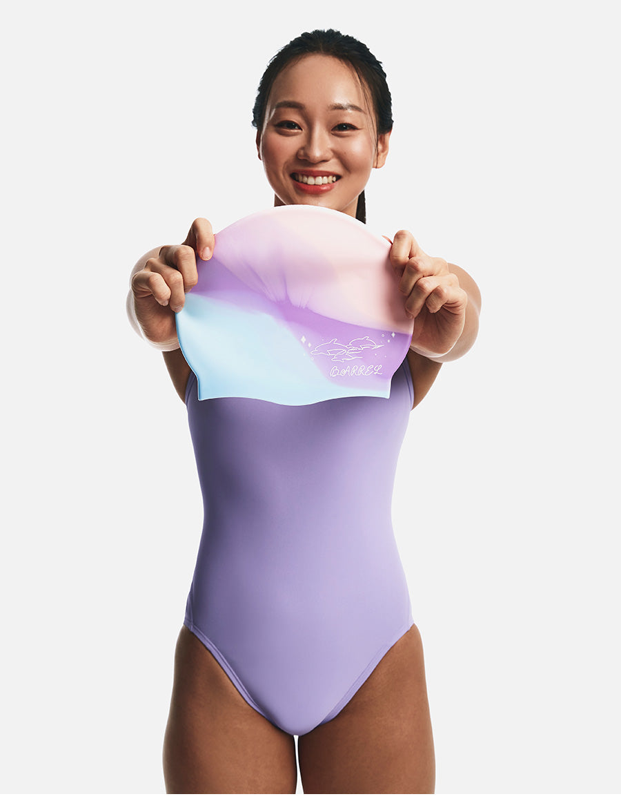 Barrel Wave Dolphine Silicone Swim Cap-PINK3