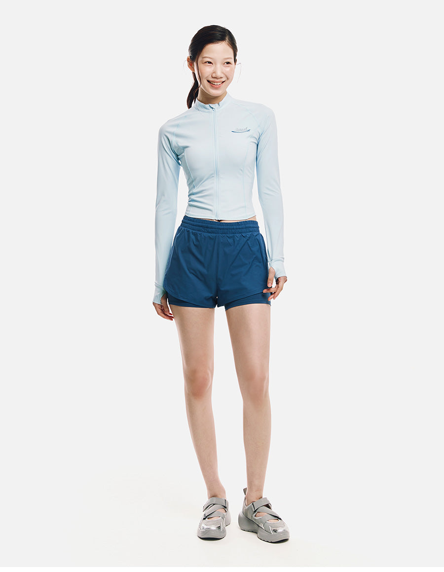 Barrel Women Artwork Crop Zip Rashguard-BLUE8
