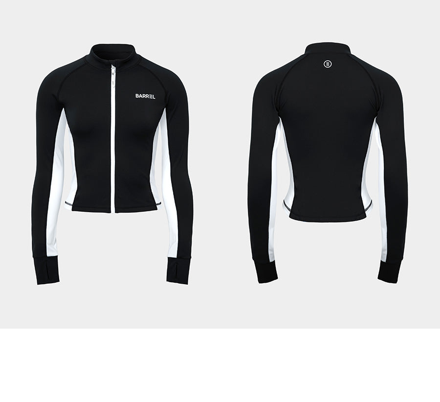 Barrel Women Color Scheme Crop Zip-Up Rash Guard-BLACK_image1