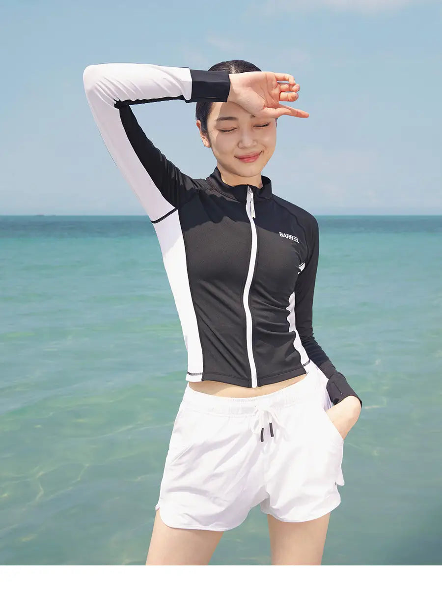 Barrel Women Color Scheme Crop Zip Rashguard-black