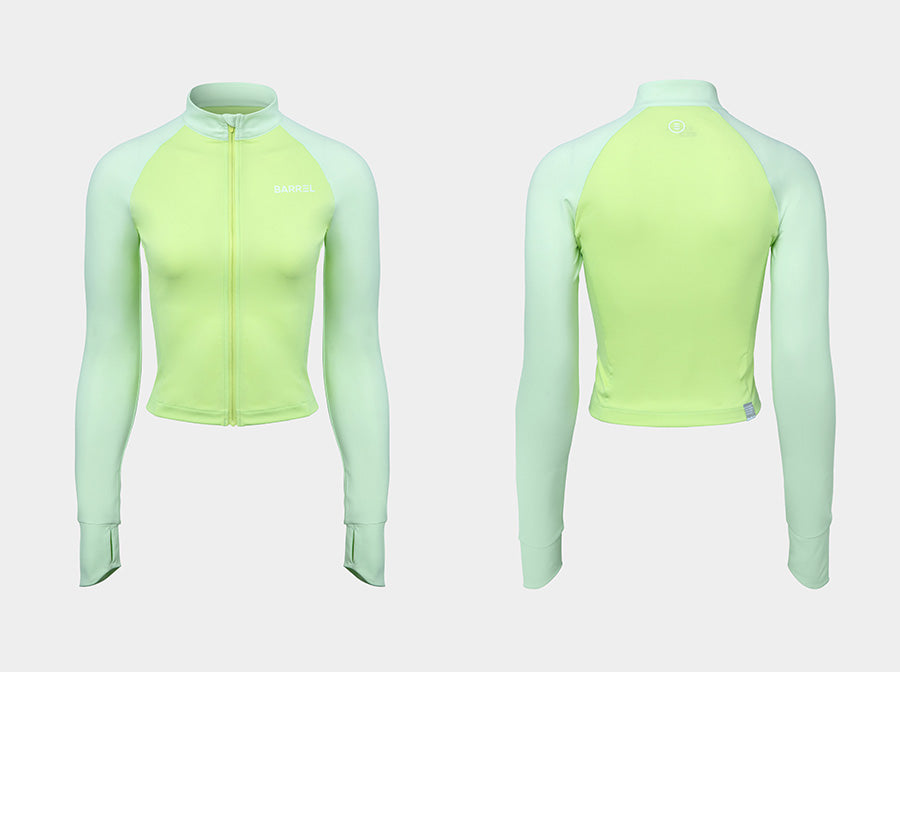 Barrel Women Color Scheme Crop Zip-Up Rash Guard-LIME_image1