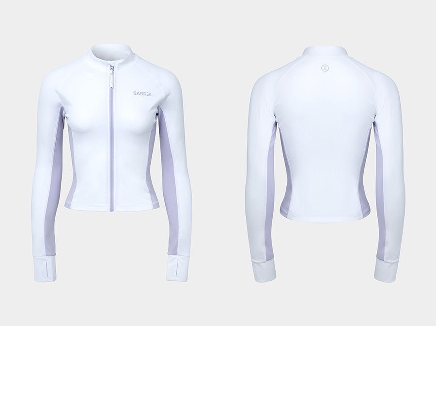 Barrel Women Color Scheme Crop Zip-Up Rash Guard-WHITE_image1