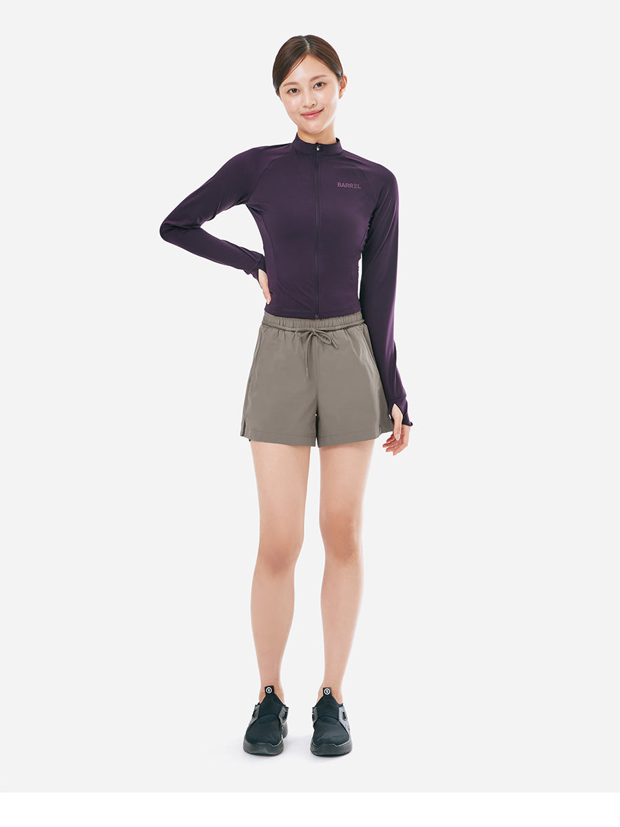 Barrel Women Essential Zip-Up Crop Rash Guard-BURGUNDY_image1