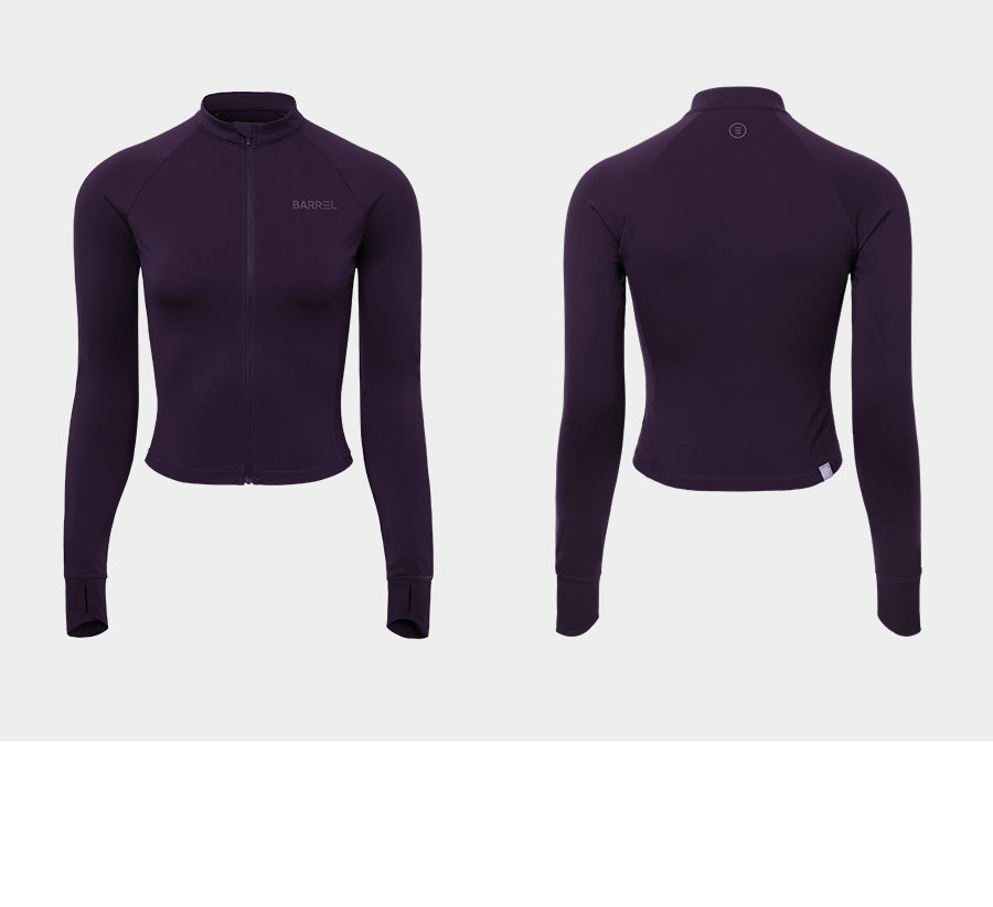 Barrel Women Essential Zip-Up Crop Rash Guard-BURGUNDY_image4