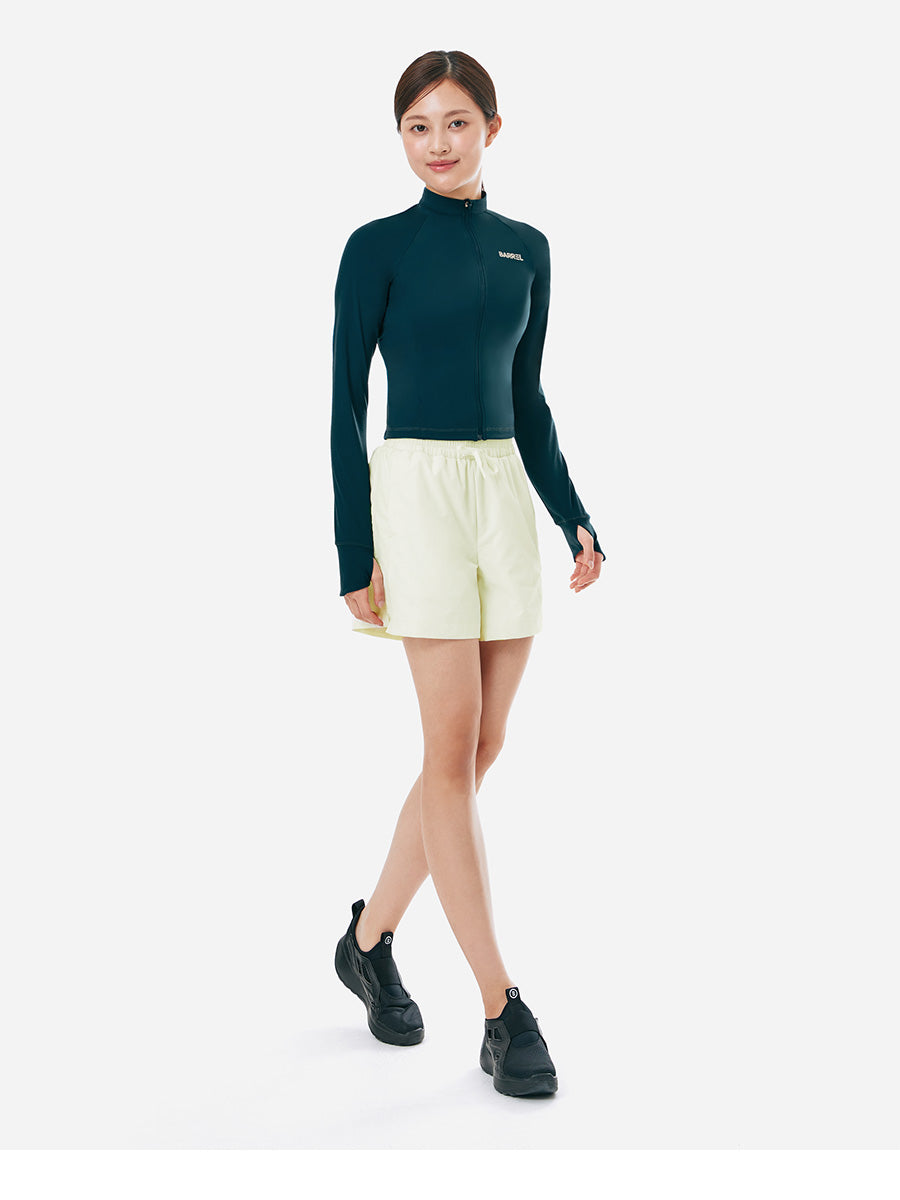 Barrel Women Essential Zip-Up Crop Rash Guard-GREEN_image2