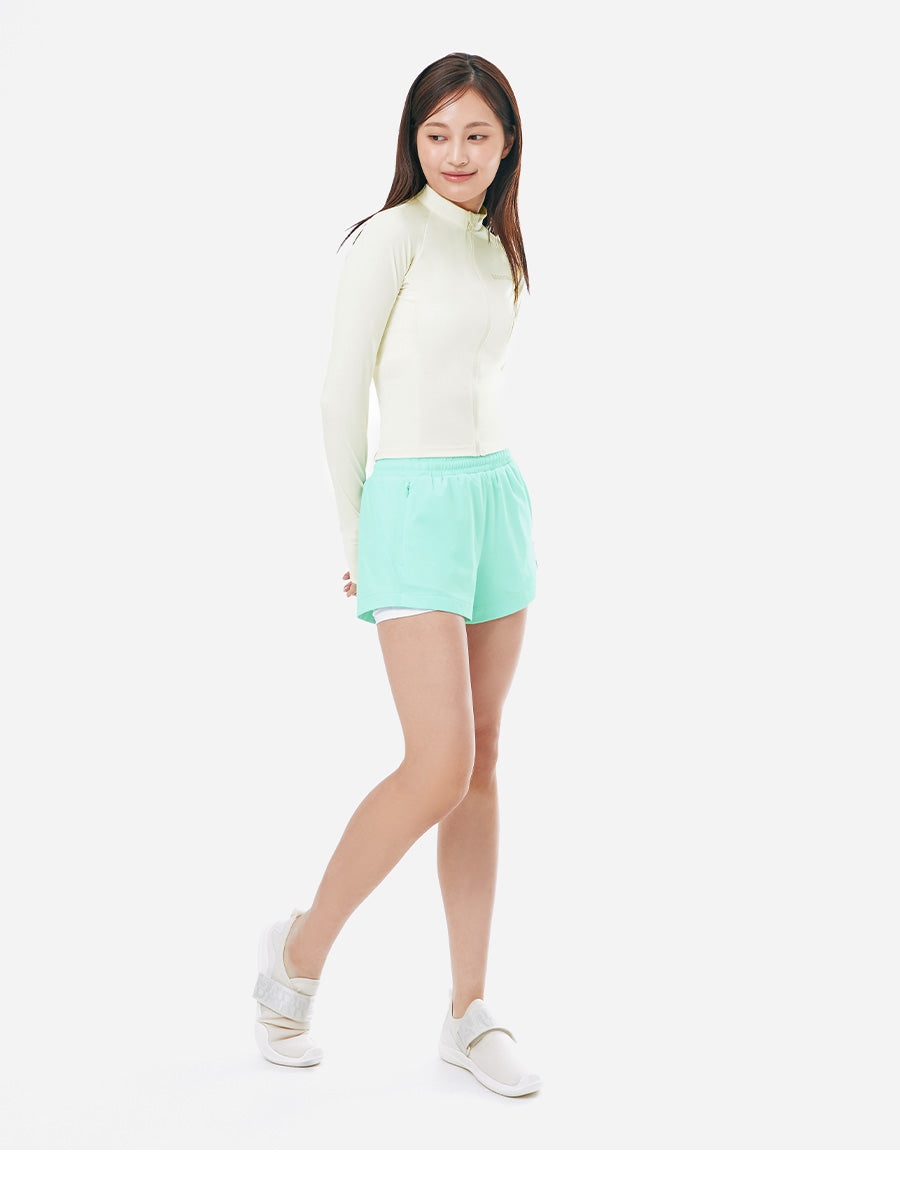 Barrel Women Essential Zip-Up Crop Rash Guard-IVORY_image2