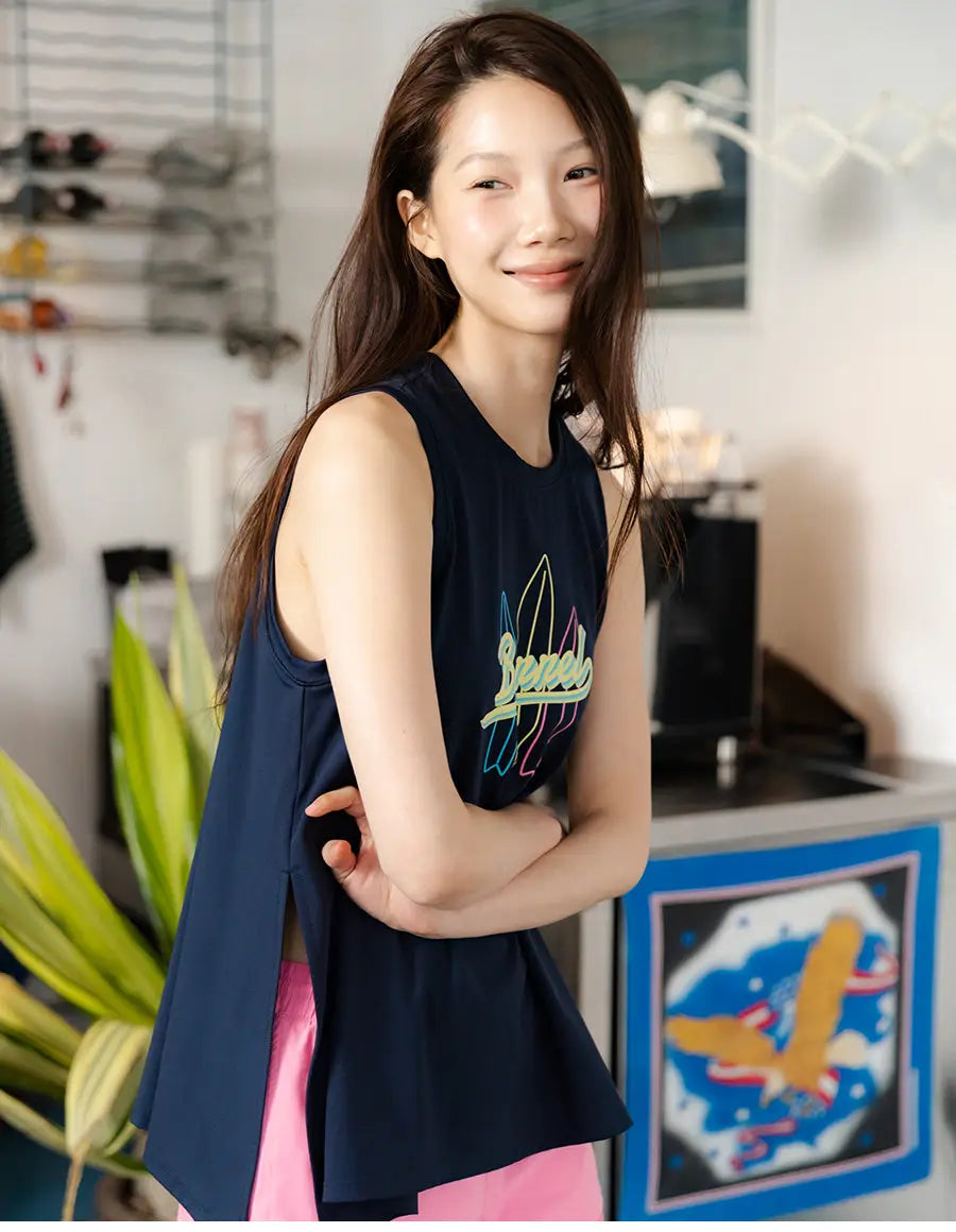 Barrel Women Neon Board Rash Tank-NAVY4