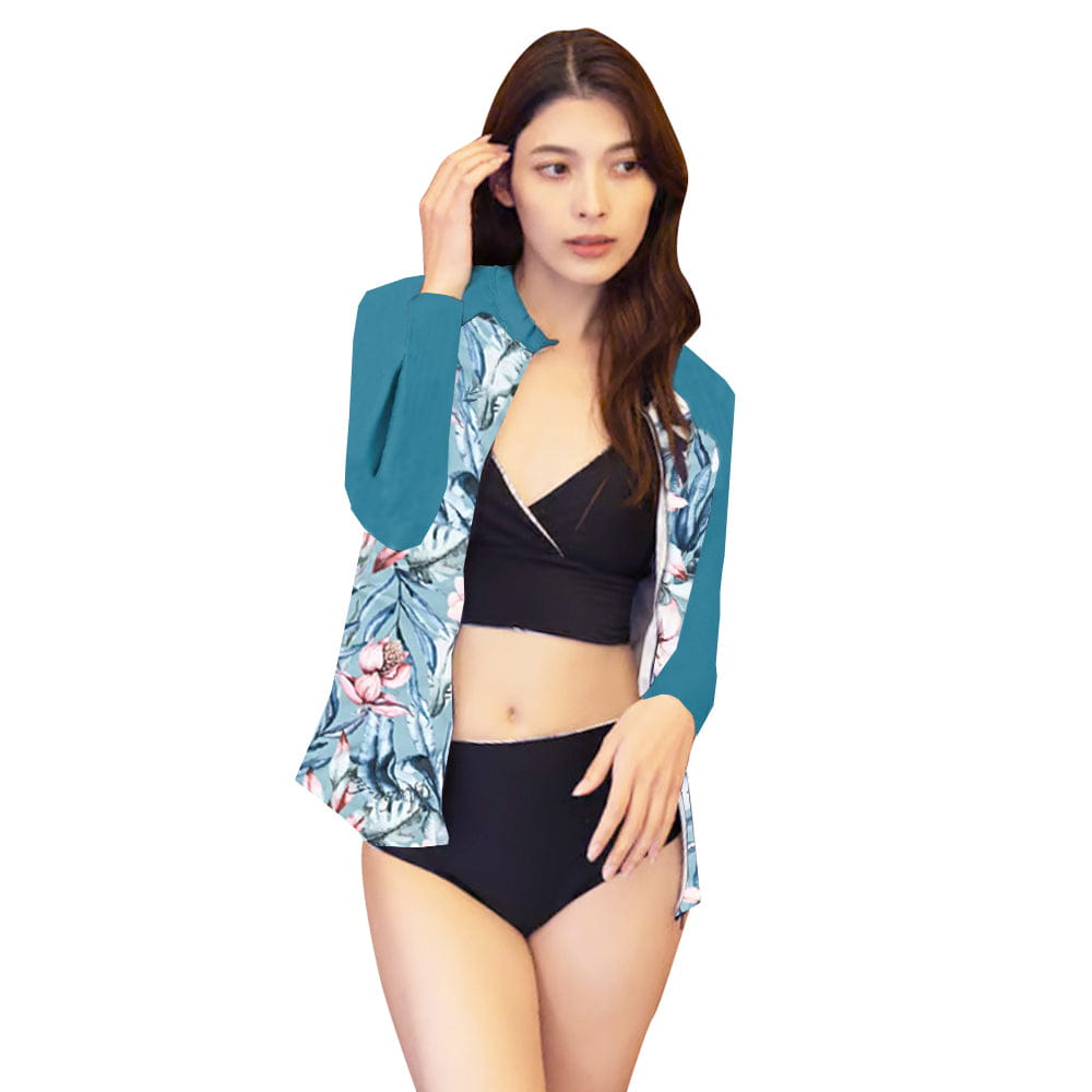 Maka-Hou Women Zip-Up Rashguard-GREEN LEAF_image1