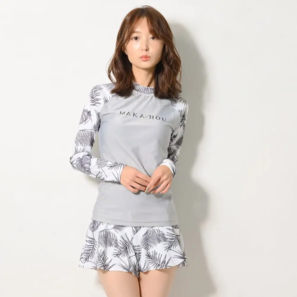 Maka-Hou Women Long Sleeve Rash Guard-MIX LEAF_image1
