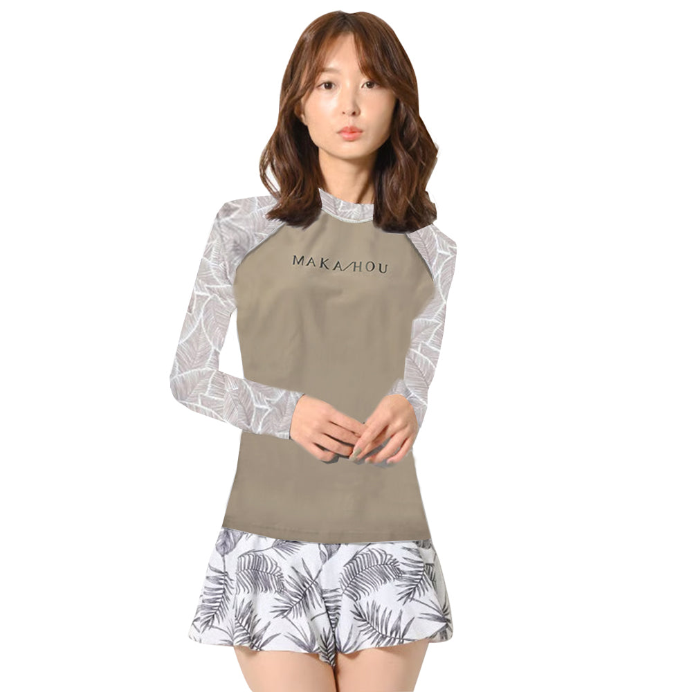 Maka-Hou Women Long Sleeve Rashguard-BEIGE LEAF_image1