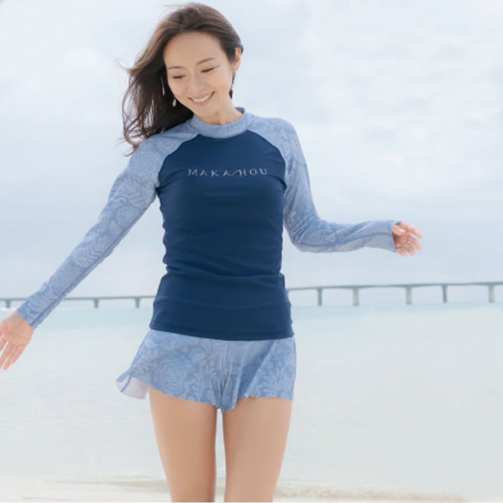 Maka-Hou Women Long Sleeve Rashguard-NAVY LEAF_image1