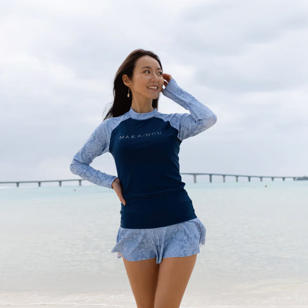 Maka-Hou Women Long Sleeve Rashguard-NAVY LEAF_image3