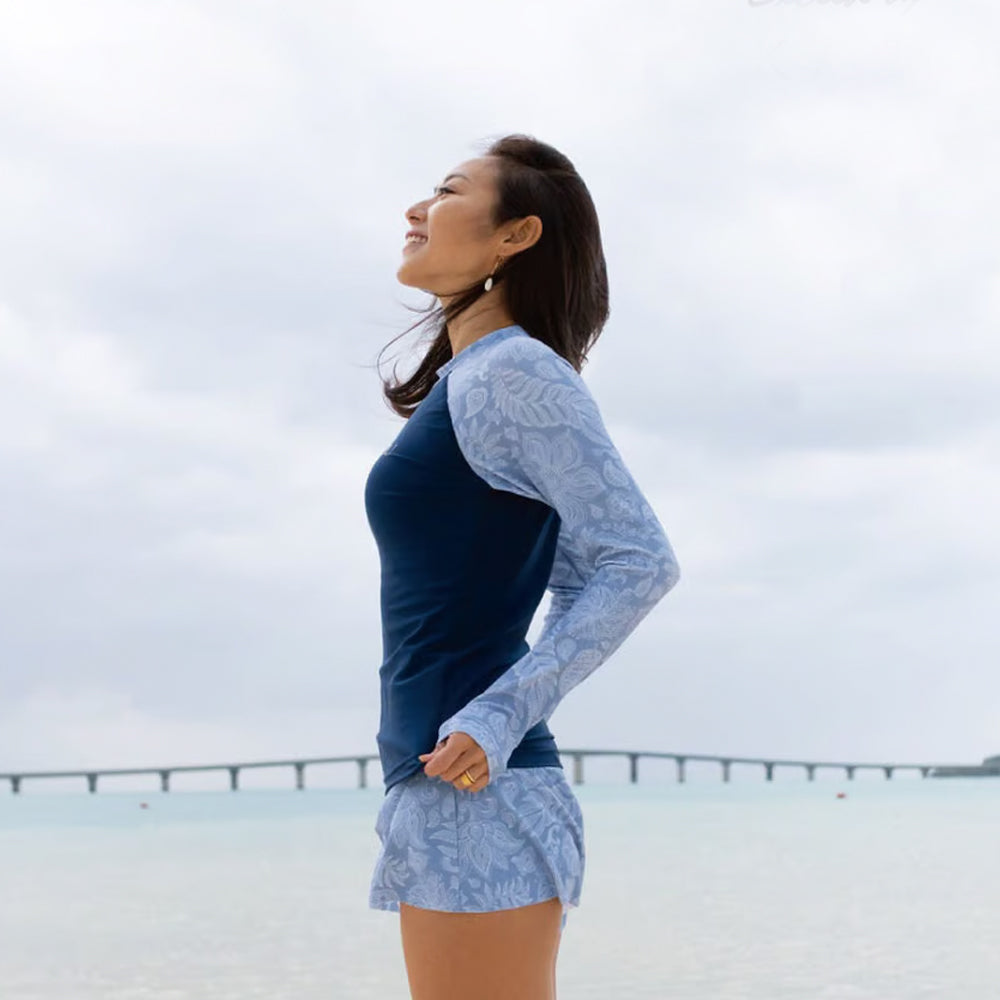 Maka-Hou Women Long Sleeve Rashguard-NAVY LEAF_image2