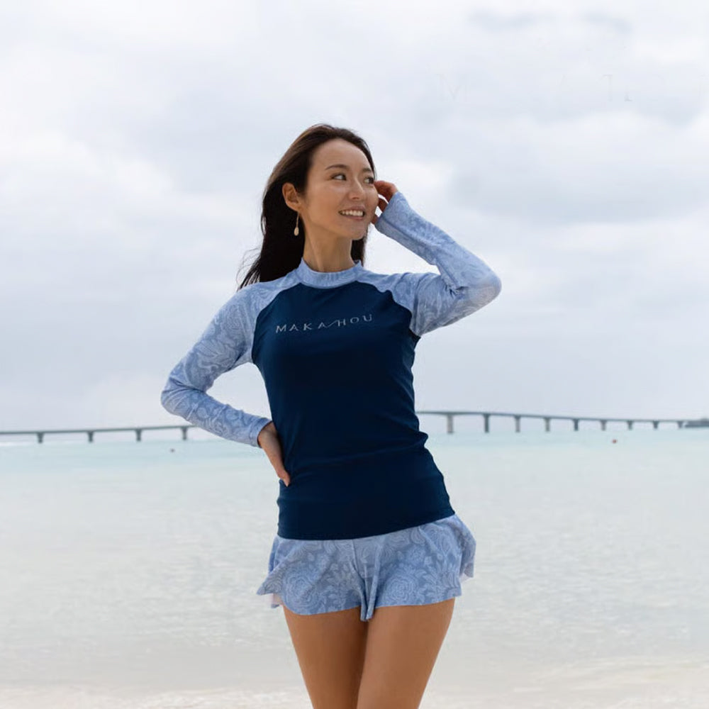 Maka-Hou Women Summer Shorts-NAVY LEAF_image1