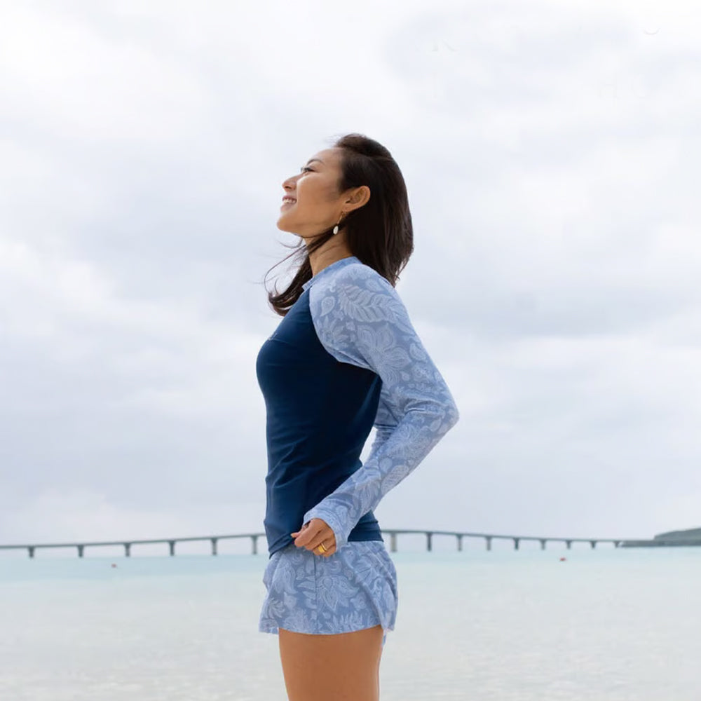 Maka-Hou Women Summer Shorts-NAVY LEAF_image2