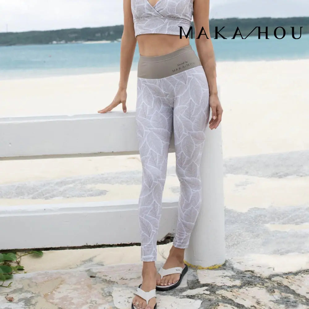 Maka-Hou Women Water ＆ Yoga Leggings-BEIGE LEAF_image1